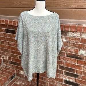 NWT Calme by Johnny Was Basket Weave Knit Poncho Sweater Sage Green One Size